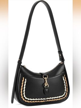 Black Shoulder/Crossbody Bag with Braided Trim